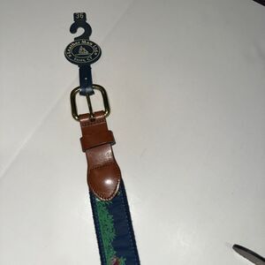 Leather Man Ltd Belt Mens 36 Motif Lighthouse Embroidered Navy Web Cotton Golf
